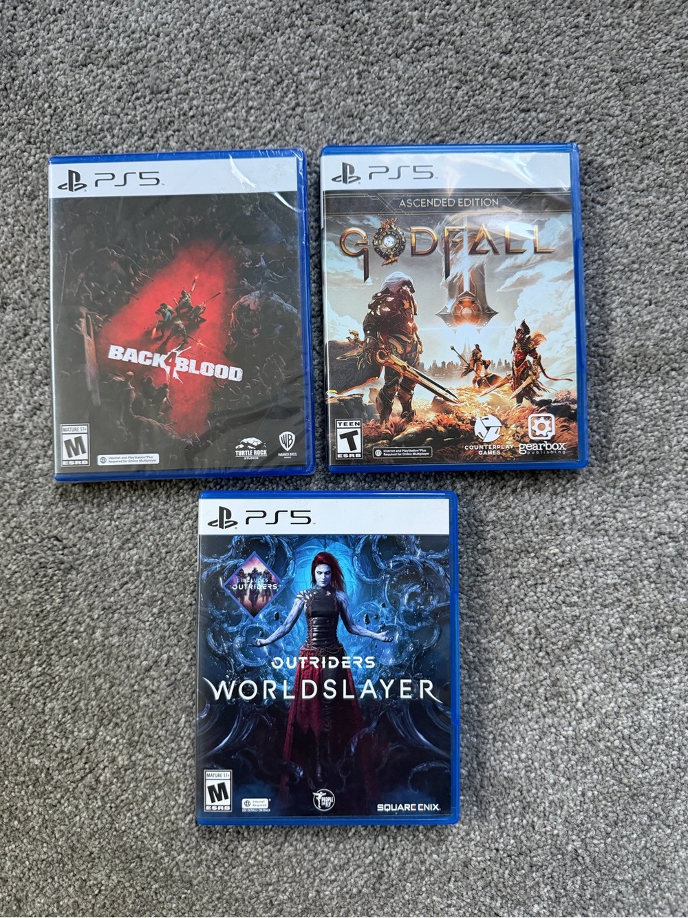 PS5 Game Lot of 3: Back 4 Blood, Godfall Ascended Edition, Outriders Worldslayer